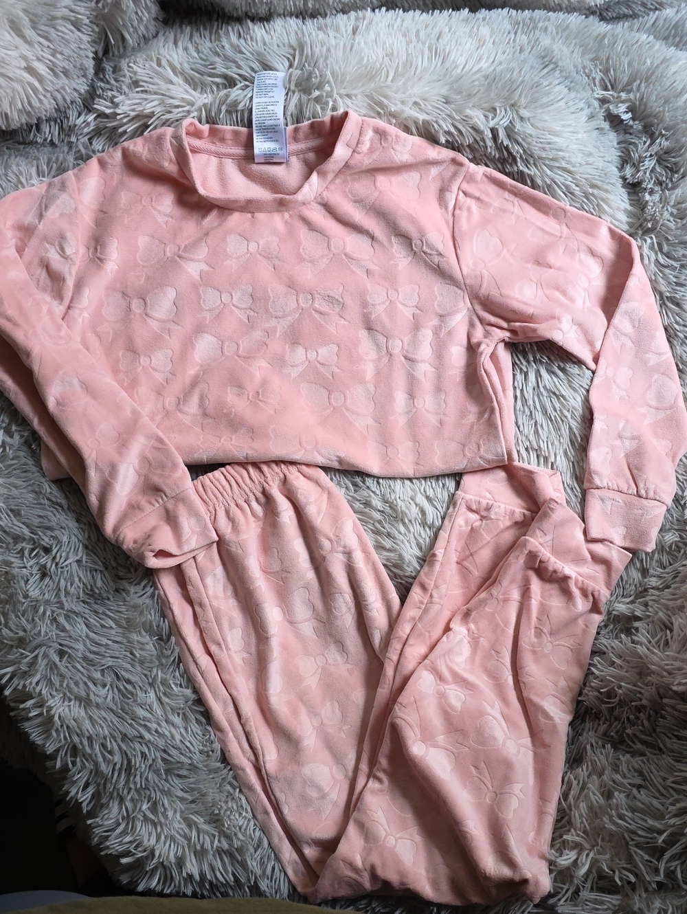 Girls' Pink Bow-Pattern Matching Set - Cozy Top & Jogger Pants